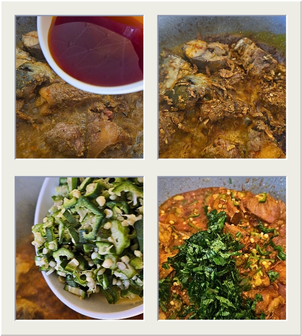 Adding of okra and crayfish