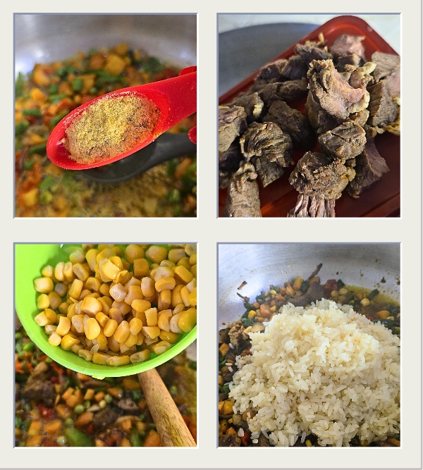 Adding the rice to the mixture