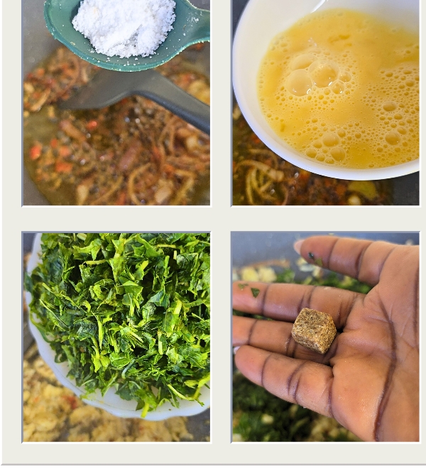 Adding of eggs and the vegetable