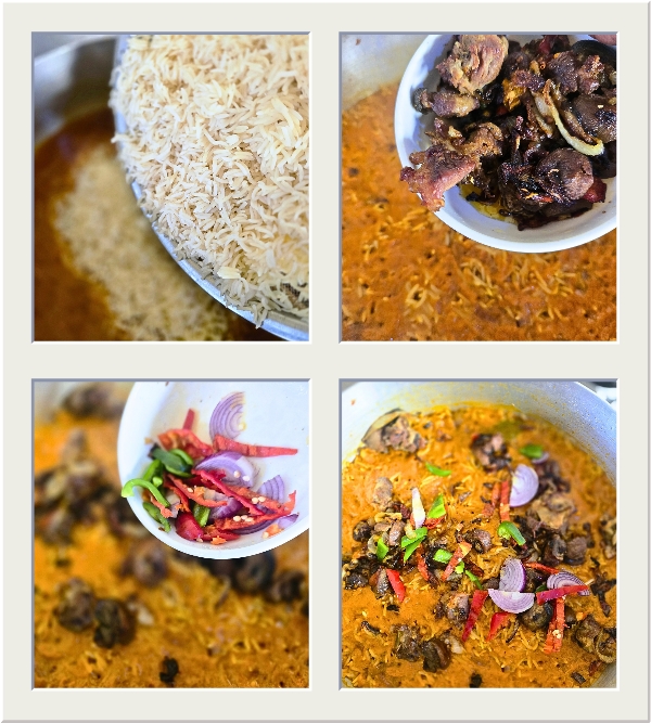 Adding the washed rice