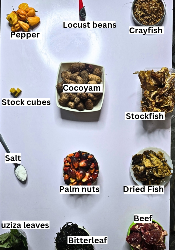 Nigerian Bitterleaf soup ingredients