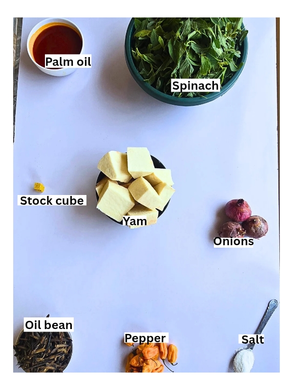 Simple Yam Porridge Ingredients