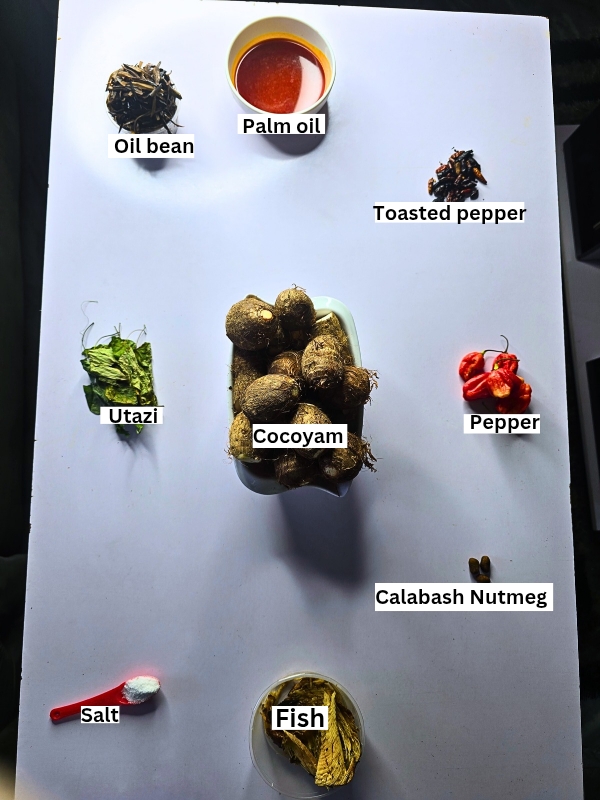 Cocoyam with Traditional Sauce Ingredients