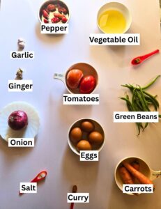 Ingredients_for_egg_sauce_recipe including eggs, tomatoes